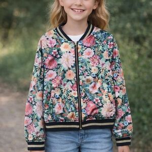 H&M Crop Jacket Junior Size  Small Purple Floral Long Sleeve Zip Up